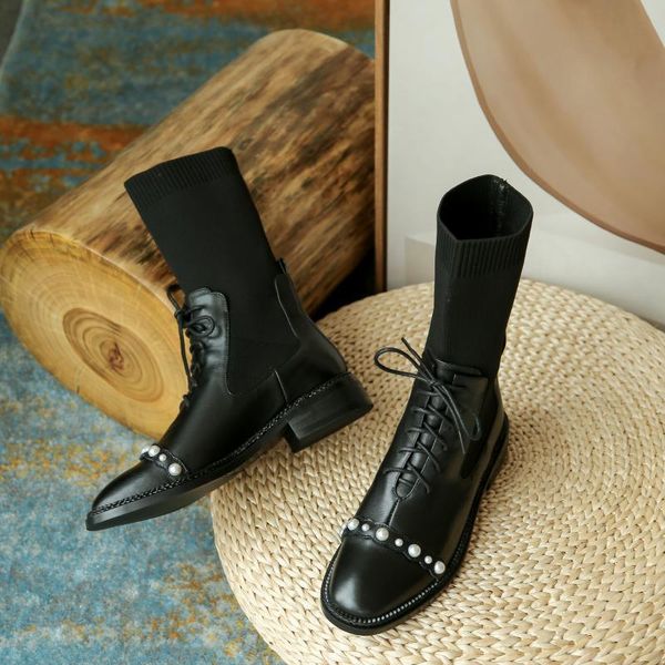 

boots 2021 winter high-end customized first layer cowhide youth low-heeled british style, Black