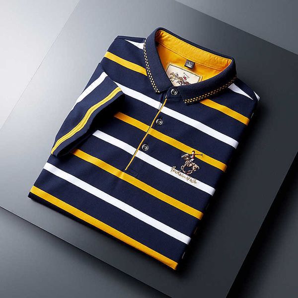 

high 2021 summer end busins men's short sleeve t-shirt large men's striped lapel t-shirt polo shirt, White;black