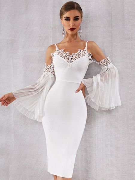 

adyce guipure lace pleated sleeve bandage dress 18qg#, Black;gray