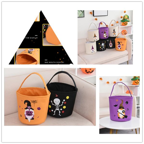 Balde de Halloween festivas de presente de abóbora embrulhar criança bolsa de doces esqueleto padrão de armazenamento festas