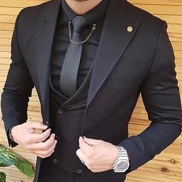 

men's suits & blazers slim fit men for wedding 3 piece peaked lapel black/ white groom tuxedos man set jacket vest with double breasted, White;black