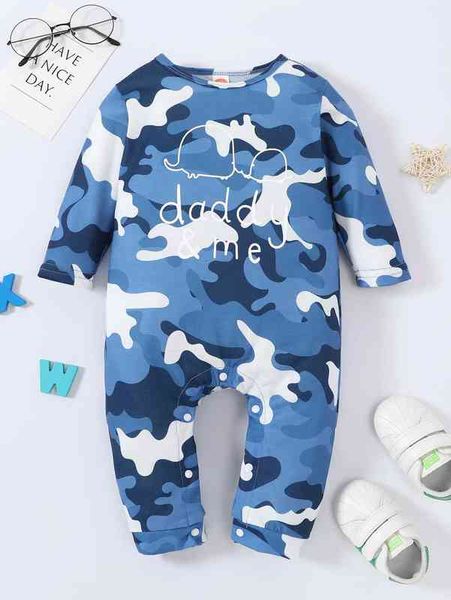 

baby letter graphic camo jumpsuit she, Blue