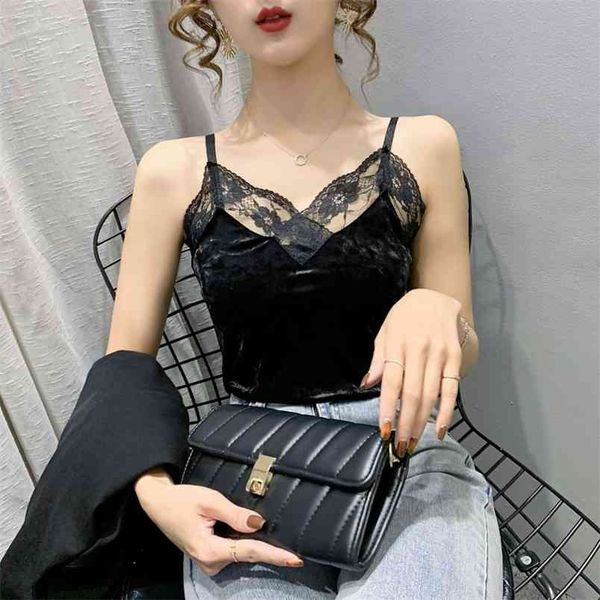 

summer woman clothe lace female tank women velvet sleeveless v neck womens camisole halte slim the 210507, White