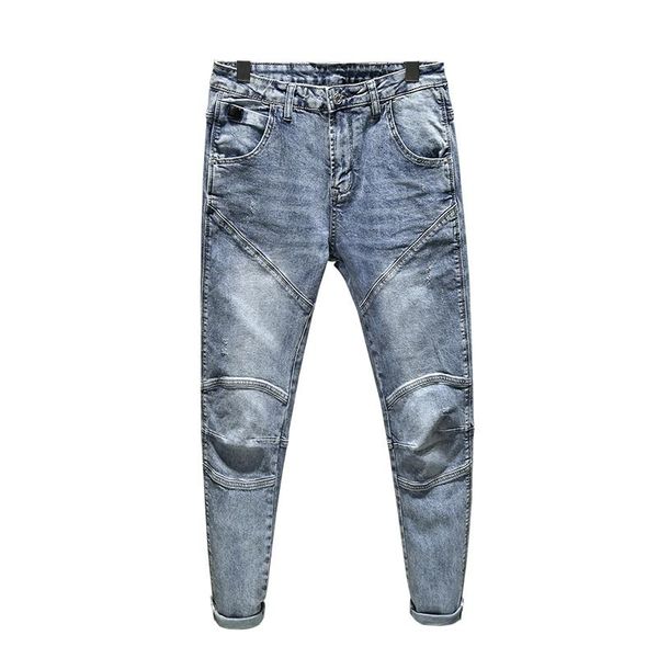 

men's jeans stretch slim streetwear pants original patch trousers fashion letters, Blue