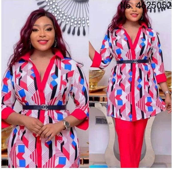 

ethnic clothing africa 4-sizes fashion dashiki pants with long coat 2 pieces suit for women, Red