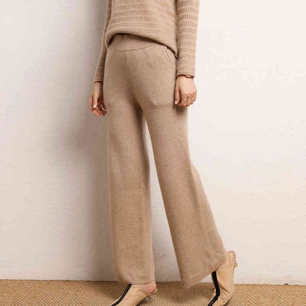 

capris women 2021 autumn and winter soft comfortable high-waist 100% cashmere knitted pants female pure color wide leg casual, Black;white
