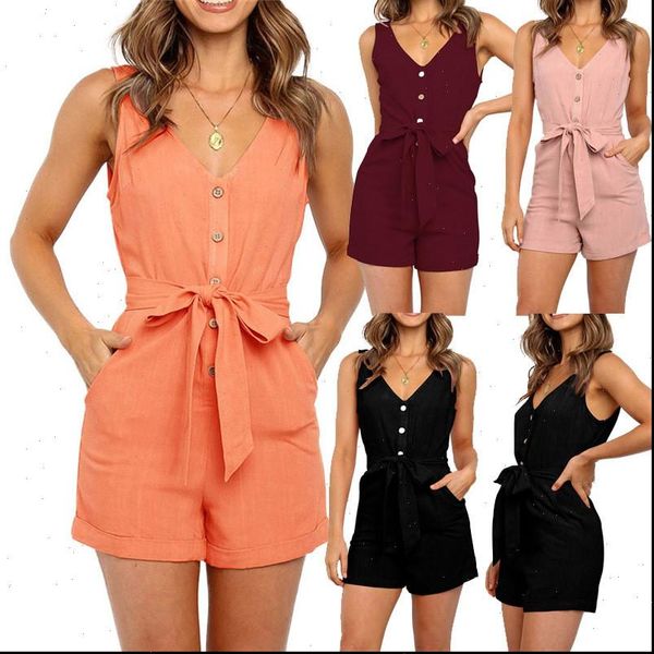 

leosoxs nieuwe mode diepe women rompers v hals tuniek vrouwen solid riem knoppen flaysuits zomer dames pocket bodycon, Black;white