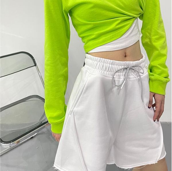 

women's shorts summer high waist drawstring solid casual loose women hip hop short pants streetwear joggers sweat plus size, White;black
