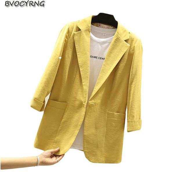

women's jackets 2021 spring autumn wild fashion casual linen suit lapel female jacket seven-sleeve korean short coat women large size, Black;brown