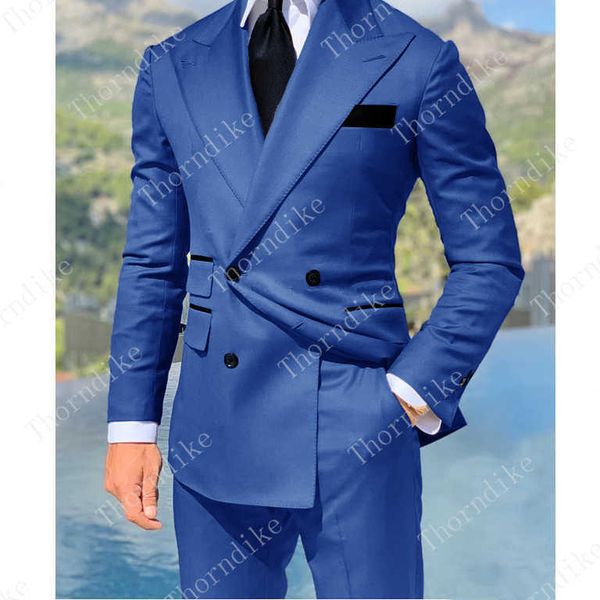 Abiti doppiopetto blu royal Moda Abiti da uomo Alta qualità Custome Homme Terno Slim Fit Masculino Bello (giacca + pantaloni) X0909