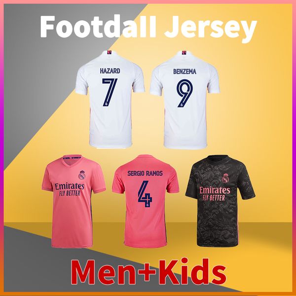 

real madrid home away third soccer jersey 20 21 sergio ramos isco hazard kroos modric asensio vini jr benzema football shirt men tshirts + k, Black;yellow