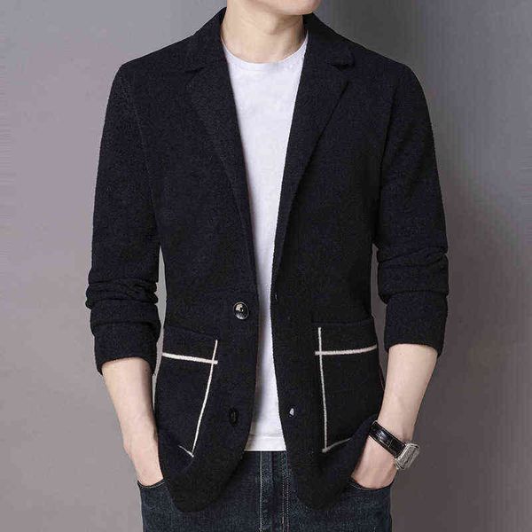 

men's sweaters 2021 autumn double-sided tweed men's coat youth korean suit collar trend casual sweater cardigan men, White;black