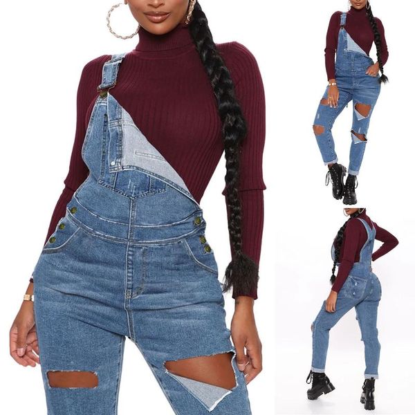 

fashion women's casual jeans washed denim bib overalls pant trousers jumpsuits with pockets plus size vaqueros mujer#35 & rompers, Black;white