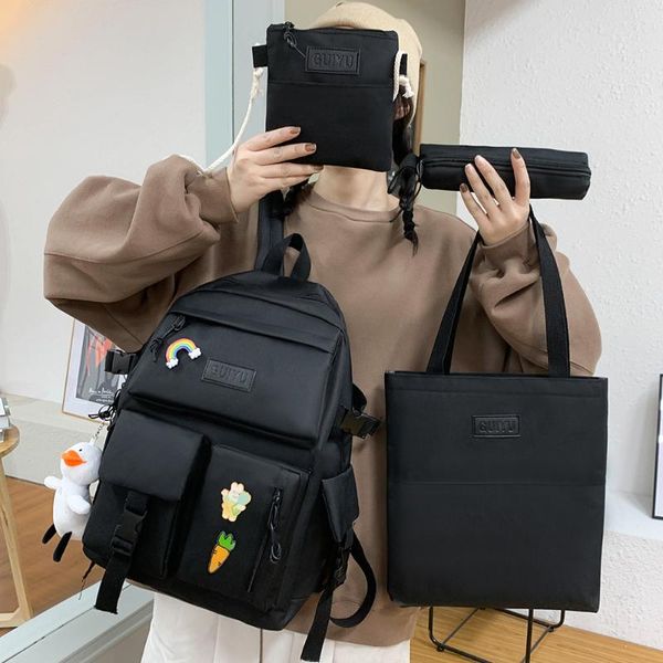 

backpack 4 piece set of harajuku style fashion women canvas waterproof school backpacks large capacity all-match travel bag