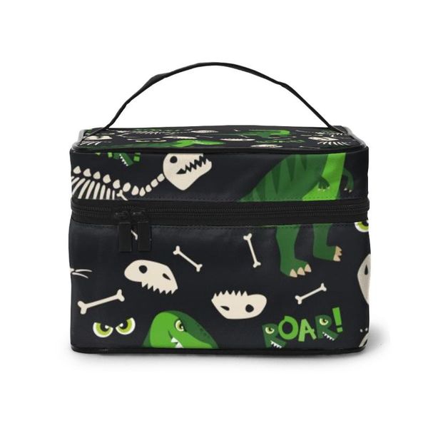 

multi-function travel organizer bag cartoon green dinasours and bones women cosmetic beauty makeup toiletry wash bags & cases