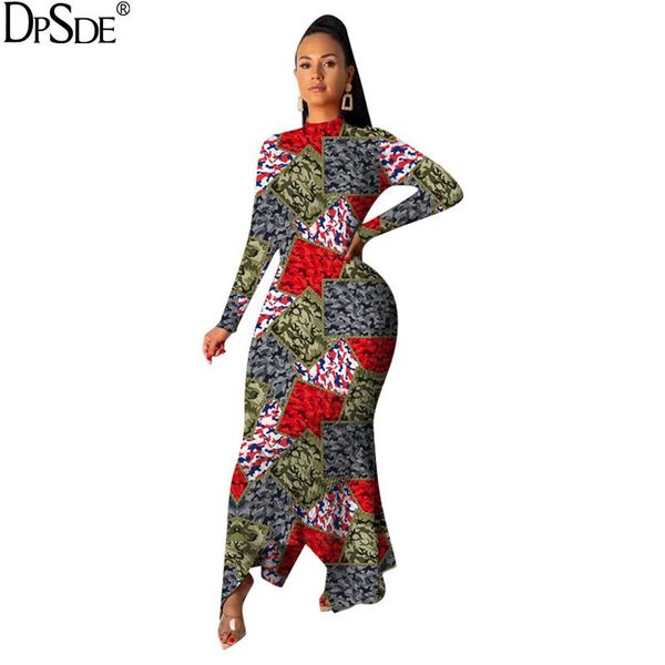 

casual dresses dpsde camouflage women elegant long dress full sleeve streetwear skinny bandage autumn 2021 package hip bodycon, Black;gray