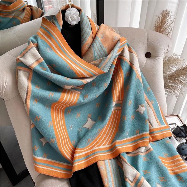 

scarves 2021 cashmere scarf winter women design print shawls female wrap fashion lady soft bufanda thick warm blanket stoles, Blue;gray