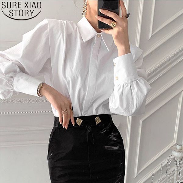 

vintage minimalist loose white for women spring autumn blouses chic turn-down collar solid female shirts 12872 210417