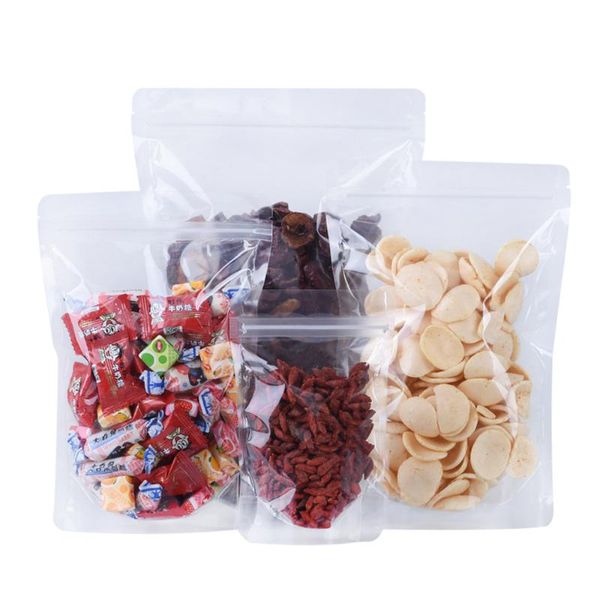 

storage bags 100pcs/lot stand up round angle transparent plastic packing bag tear notch recyclable kitchen spices food