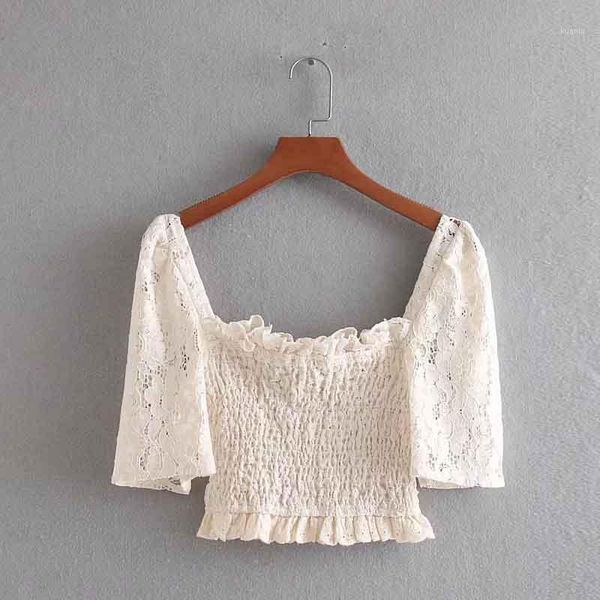 

klacwaya fashion women lace blouse shirt 2021 ladies shirts lovely girls sweet short female party chic femme women's blouses &, White