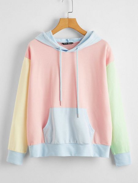 

drop shoulder color block drawstring hoodie 38eb#, White;black