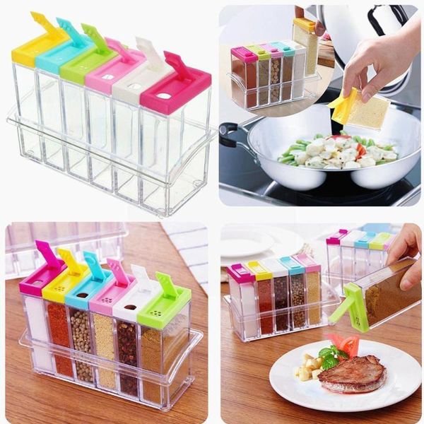

storage bottles & jars seasoning bottle set of six salt monosodium glutamate transparent kitchen container box utensils plastic w6q3