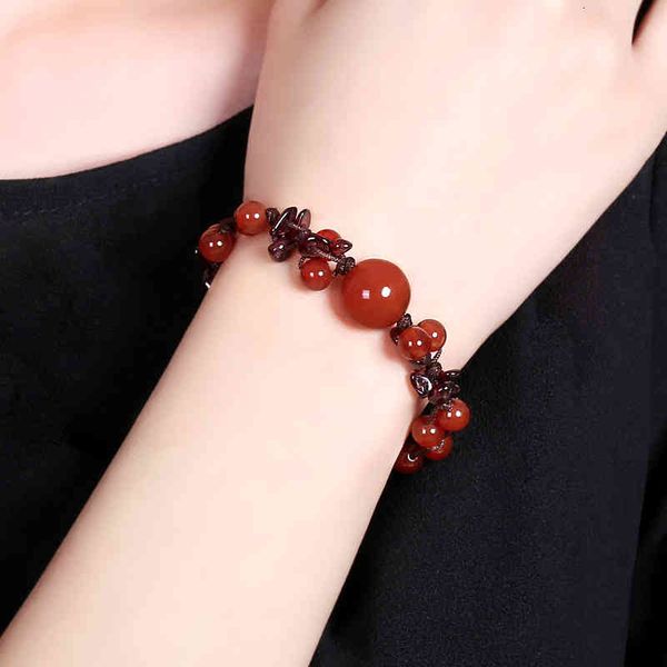 

bangle bracelets red agate garnet jewelry national style benmingnian female beads, Golden;silver