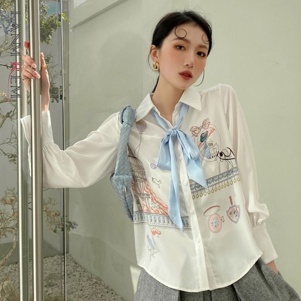 

printed loose shirts women's spring summer temperament all-match white shirt female fashion clothes 2d1365 210507