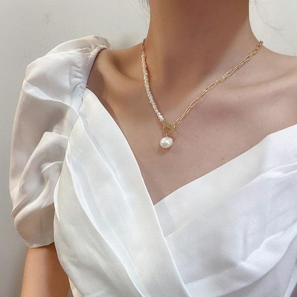 

chains natural freshwater pearl collarbone chain necklace for women cold wind simplicity style jewellery asymmety clasp circle chokers, Silver