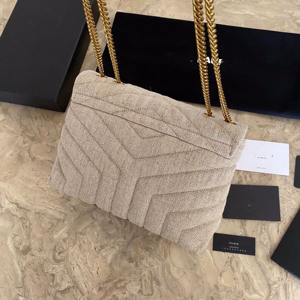 

women linen envelope loulou shoulder bags y-shaped quilting brand luxury designer fashion female handbags beige gold double chain letter lia