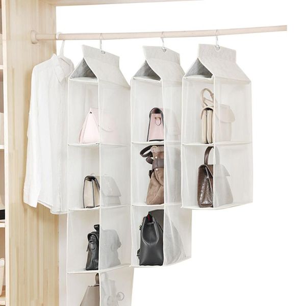 

2/3/4 compartments handbag organizer hanging storage holder with hook foldable dust shield boxes & bins