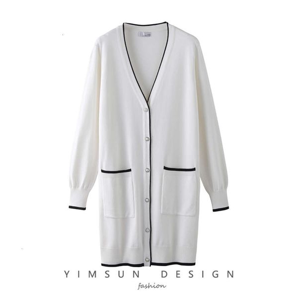 

women's sweaters simple small fragrance color contrast border pearl button medium length knitted cardigan sweater coat in spring and au, White;black