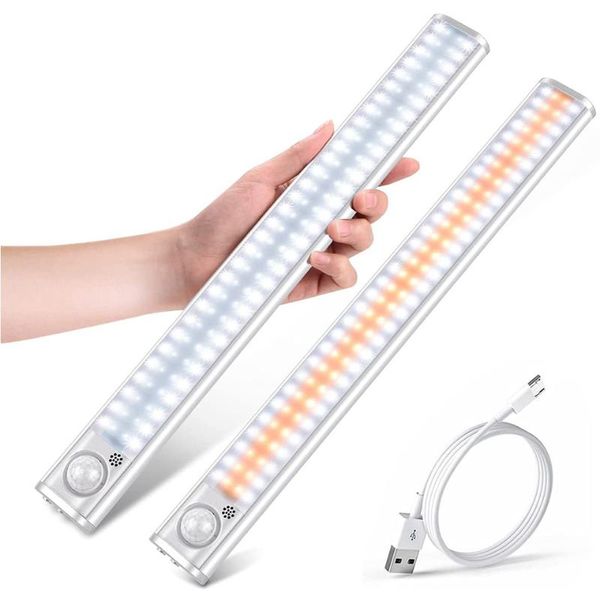 

cabinet light closet pir motion sensor lights 80/120/160 led usb rechargeable lighting wall lamp for bedroom wardrobe stairs