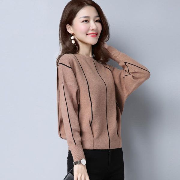 

women autumn spring style pullover sweater lady casual long sleeve o-neck striped printed zz1159 women's sweaters, White;black