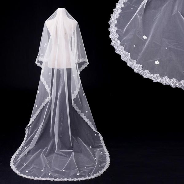 

bridal veils fishday wedding veil in stock lace girls long 3m real white cathedral accessories woman femme sale without clip d30, Black