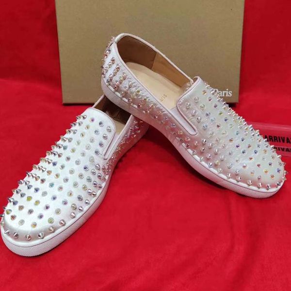 

men women designer shoes leather loafers luxury sneakers mens shoe rivet cowhide casual silver drill size 35-46 with box, Black