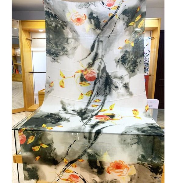 

ink floral women winter scarves wraps 100% cashmere scarf 200*100cm, Blue;gray