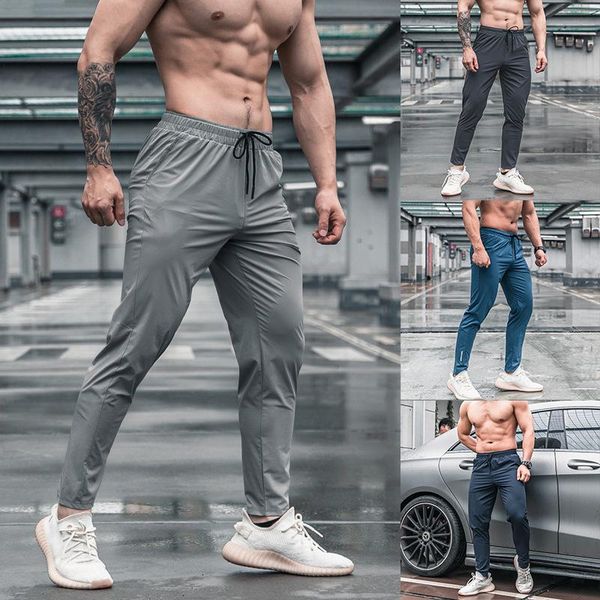 

running pants ice silk quick dry comfortable men soccer basketball training trousers jogging fitness gym workout sport, Black;blue