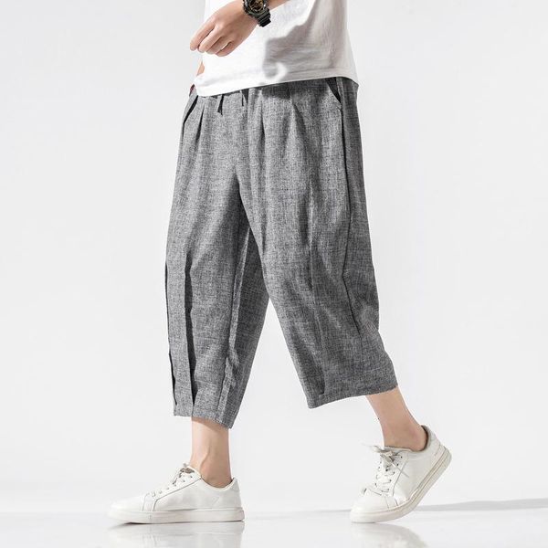 

men's pants mrgb chinese style harem men big size casual solid color wide leg male ankle-length trousers vintage elastic waist, Black