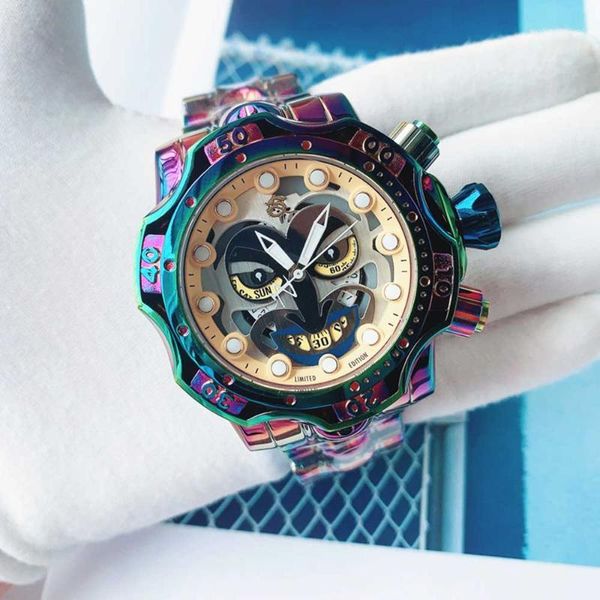 

high-end brand clown pattern men's outdoor sports quartz calendar watch color steel watchband large dial wristwatches, Slivery;brown