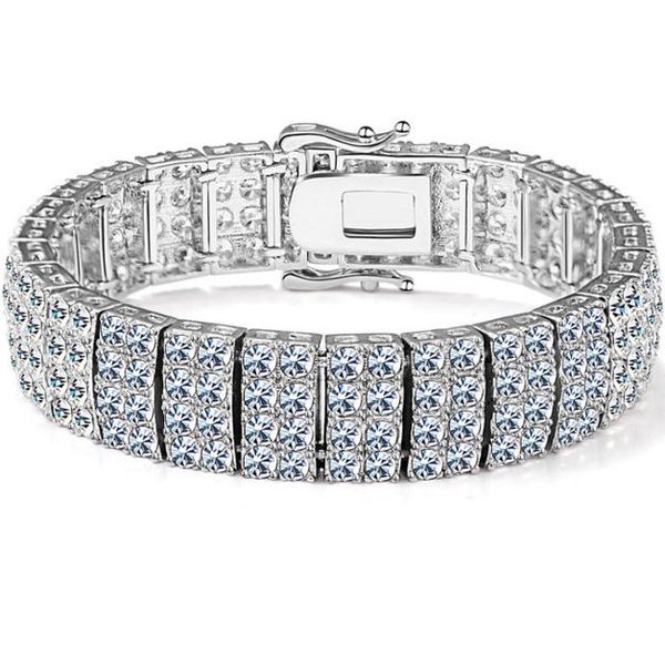 

wide 1.4cm white gold bracelet micro pave cz link, chain, Black