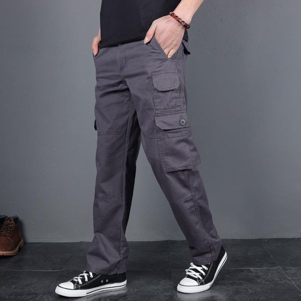 

men's pants 2021 autumn cargo multi-pockets baggy men casual trousers overalls plus size streetwear, Black