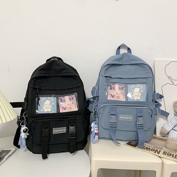 

solid color fashion women's backpack nylon waterproof university school bags for girls large capacity simple