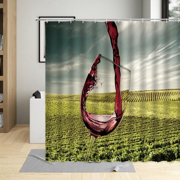 

shower curtains creative wine glass curtain bathroom home decor wooden barrel bath with hooks waterproof polyester wall cloth