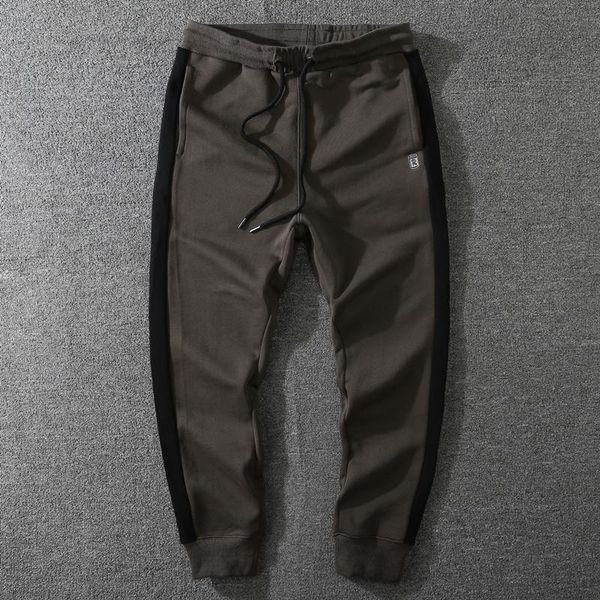 

men's pants 350g heavyweight cotton sweatpants men spring fall fashion knitting patchwork trouser simple casual jogger pant male, Black