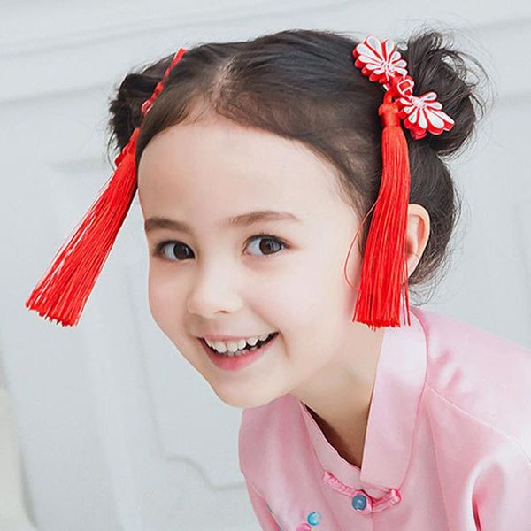 

hair accessories kids hairpins girls 5 petals flower tassels clips chinese national style cheongsam, Slivery;white