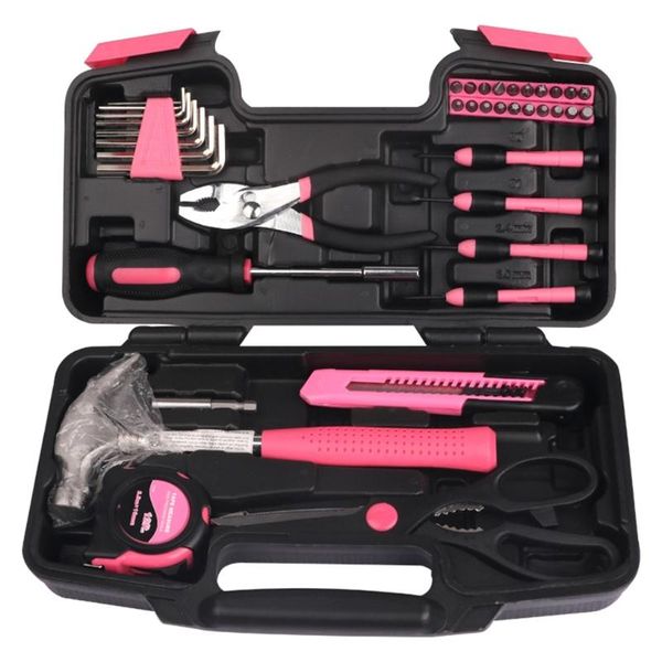

professional hand tool sets 1home box 39-piece basic household set with hard storage organizing carry case pink small starter plastic toolbo