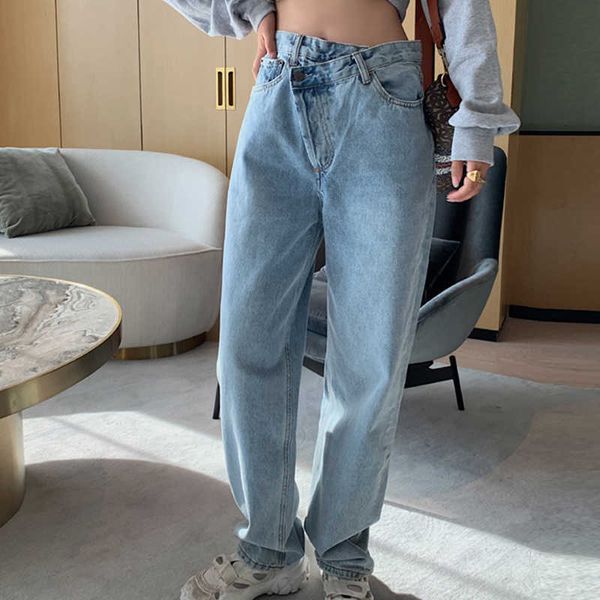 

wide leg boyfriend denim jeans for women mom streetwear femme full length vintage high waist pants ladies blue clothing 210625