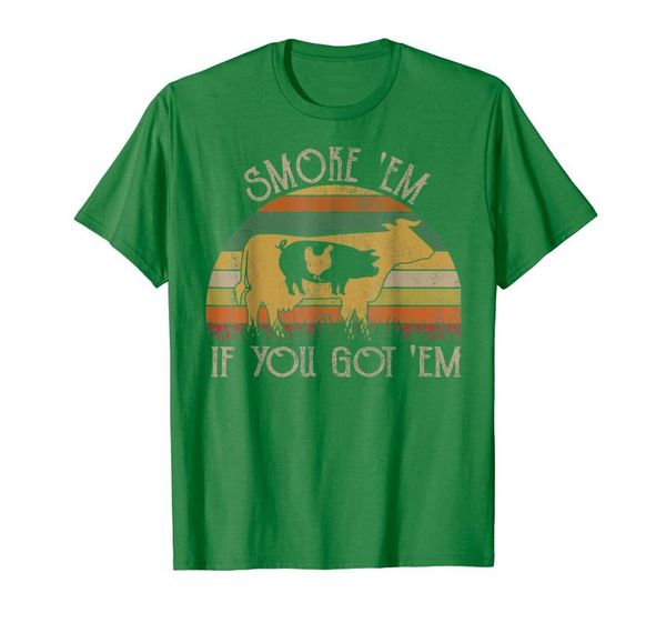 

men's t-shirts retro smoke em if you got bbq grilling tshirt, White;black