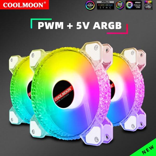 

coolmoon 12cm rgb fan 5v 3pin argb chassis heatsink quiet aura sync 4pin pwm control for pc case water cooler cpu radiator fans & coolings